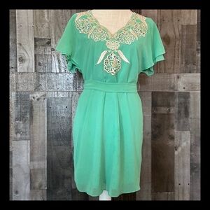 Chelsea and Violet dress medium pastel green metallic floral Softgirl coquette